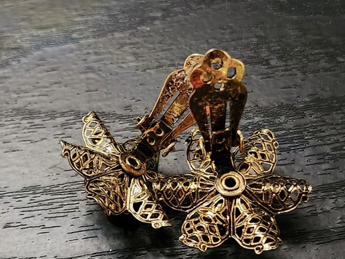 Pendientes de clip de flor de filigrana vintage piedras de peridoto de cristal de amatista... - Imagen 3 de 4