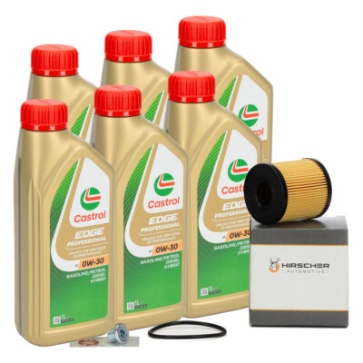 6L CASTROL EDGE A5 0W-30 + HIRSCHER Ölfilter für VOLVO C70 S40 S80 V50 V70 2.0 D