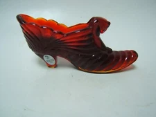 Fenton Ruby Red Shoe Cat Head Draped Fenton Foil Label Excellent Condition
