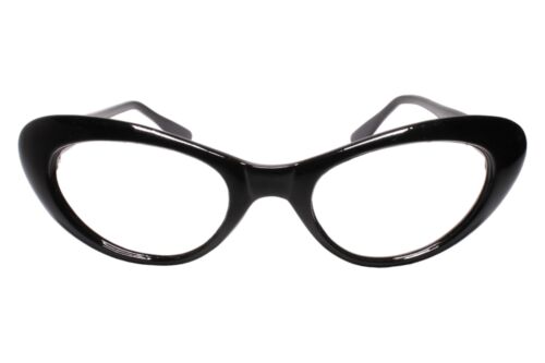 Genuine Vintage Nostalgic Mod Style Black Lensless Cat Eye Glasses Frames - Picture 2 of 3