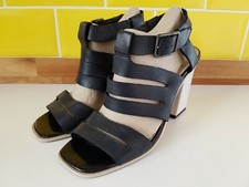 Clarks Somerset Black T Bar Leather Block Heel Sandals UK 7 Gladiator Strappy
