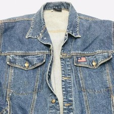 Vintage Polo Ralph Lauren Embroidered American flag Blue denim jacket Size XXL