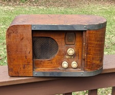 Very RARE 1930s Fada Tabletop Radio, Cork and Chrome Trim, Tambour Door