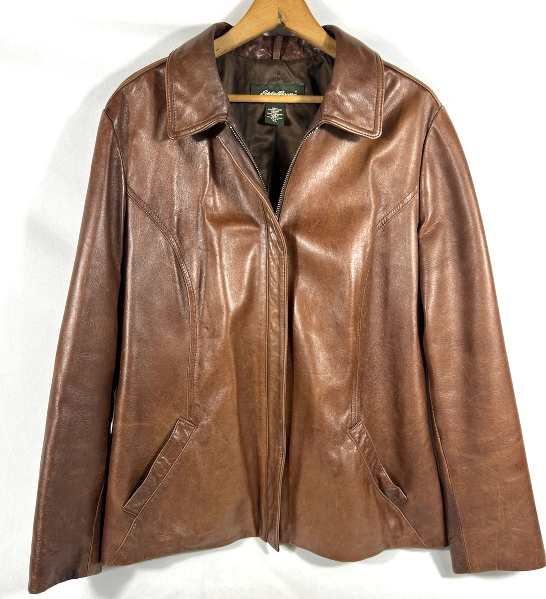 Vtg 90s Eddie Bauer Jacket Mens XLT Lamb Leather Zip Up Lined
