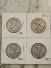 4 Walking Liberty Half Dollars Silver 90%  2 Dollars Face Value