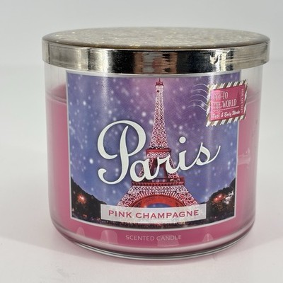 Bath & Body Works Pink Champagne PARIS DESTINATIONS Gold Glitter 3-Wick Candle