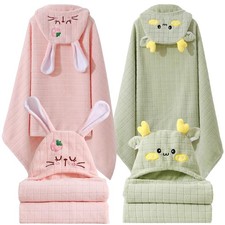 Hooded Baby Towels Set,Baby 27.5 inches x 55.1 inches, Green Deer pink Bunny
