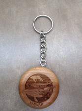 Hawaii Carved Solid Wood Artisan Souvenir Whales Swimming Chain Keyring USA Made