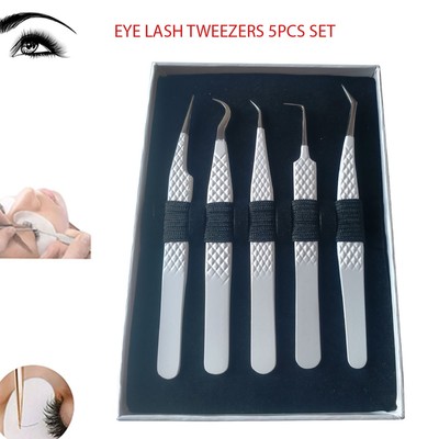 5-teiliges Wimpernverlängerung Pinzetten-Set gebogen & gerade Präzisionswerkzeuge für Make-up
