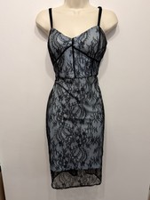 Guess Los Angeles Size 6 Blue Black Lace Bodycon Knee Length Dress RRP £120