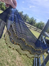 3 Rows Gold Coins Belt Belly Dance Costume Blue Hip Scarf Dancing Wrap Arabian