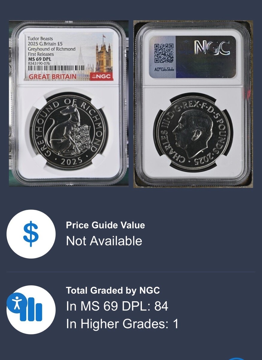 2025 GREAT BRITAIN 5PD GREYHOUND OF RICHMOND NGC MS69 DPL TUDOR