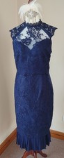 Lipsy VIP Navy Blue Lace Embroidery Evening Dress 16 Occasion Wedding Cocktail 