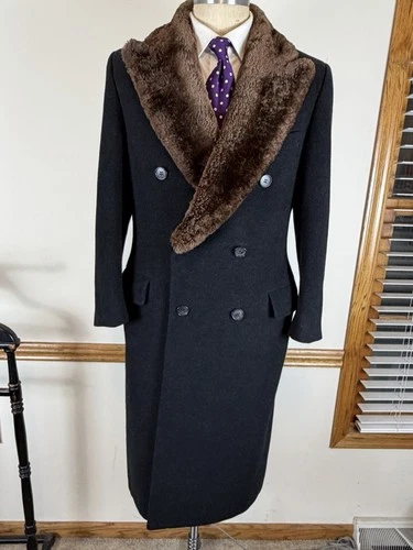 CARDINAL OF CANADA X NORDSTROM GRAY WOOL DOUBLE BREASTED FAUX FUR COLLAR COAT 38 - product listing photo