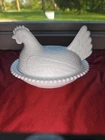 Vintage Indiana Glass White Milk Glass Hen on Nest Covered Dish