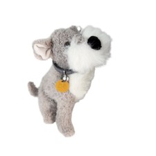 Plush Schnauzer Dog Keychain Collar Tag Cute Toy Stuffed Animal