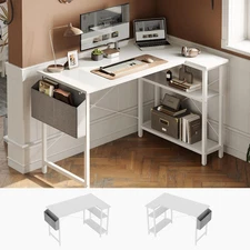 L Shaped Desk, 40" Computer Desk with Reversible Storage Shelves Home Office Cor