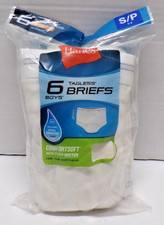 Hanes Tagless Boy's Briefs Wicking Cool Comfort White 6 Pack S 6-8