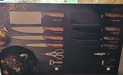 6 Piece Kitchen Knife Set Wood Handles Cleaver Chef Utility Scissors Peeler