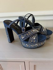 Madden Girl Dark Blue Denim Platform Sandals with Gold & Silver Stud Accents