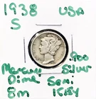 1938-S Mercury Dime - .900 Silver Coin - XF Details - Sunset Toning - Semi Key A