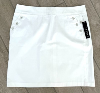 NWT Sandro Studio White Skirt Side Pockets, Button Accents & Back Zipper Size 12