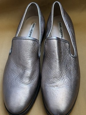 Karl Lagerfeld Paris Imani Warm Gold  Metallic Leather Loafers Women's 11M Shoes