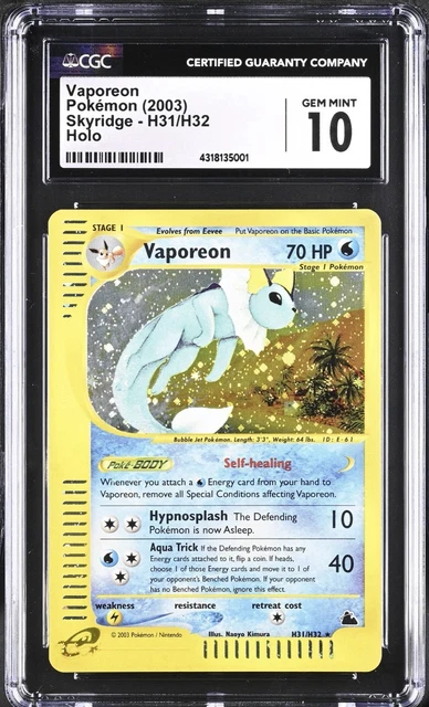 2003 Pokemon Skyridge Holo Vaporeon #H31 CGC 10 GEM MINT