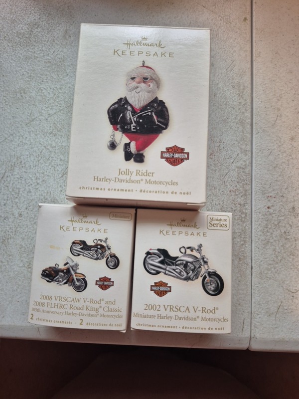 3 Hallmark Harley Davidson Holiday Ornaments - Jolly Rider 2 Boxes Mini Harleys