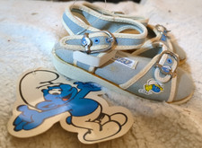 Vintage 1982 Smurf Baby Shoes Size Sandals Peyo Buckles Light Blue / Gray
