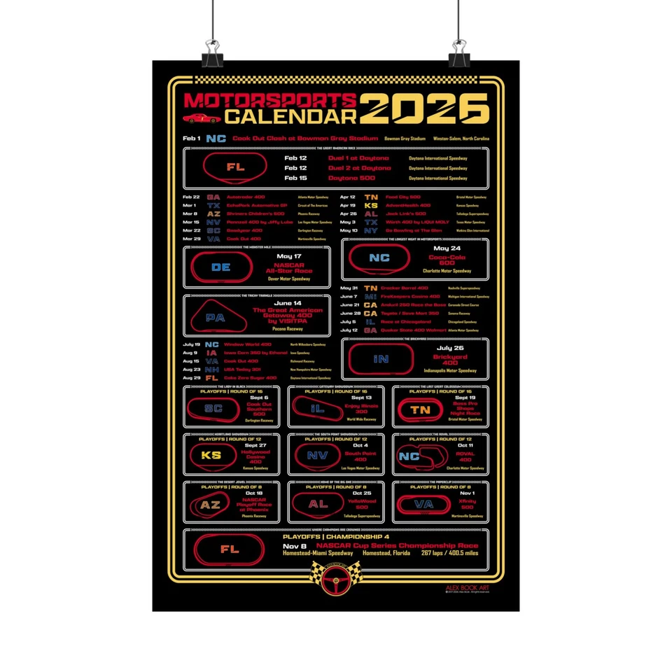 2026 Motorsports Calendar Poster | Full NASCAR Race Schedule Racing Fans Gift - Image 4 of 4
