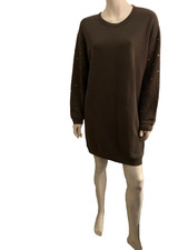 Massimo Fabbro autumn sweater dress metal studs at sleeve dark grey M NEW cotton