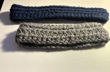 Handmade Crochet Headbands Set of 2 Gray Navy Blue Women Solid Yarn Hair