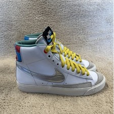 Nike Blazer Mid GS Kids White Silver Metallic Floral Swoosh DQ7773 100 Size 5.5Y