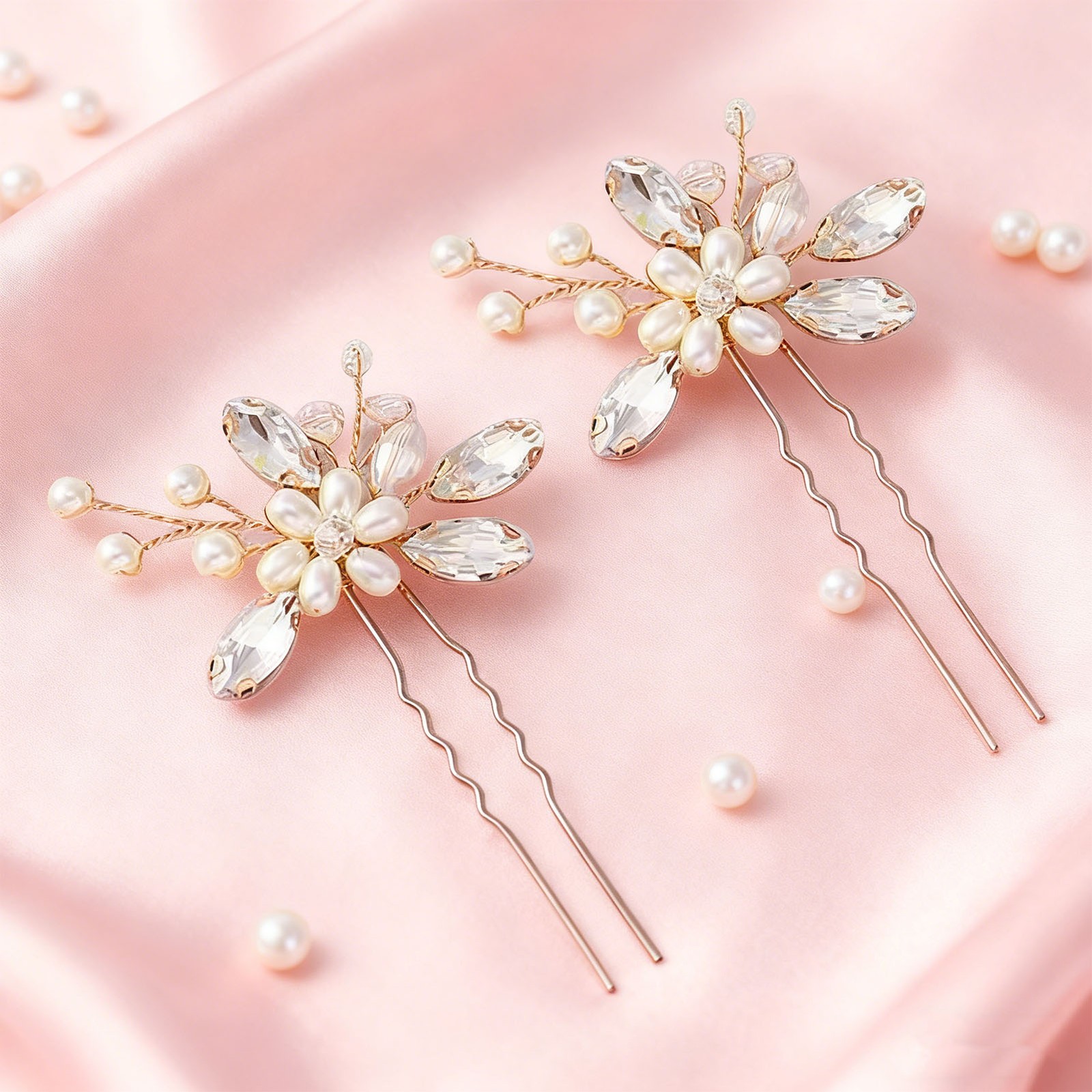 1 Pair Bridal U Shaped Hairpin Elegant Beautiful Crystal Pearl Wedding Hair Clip