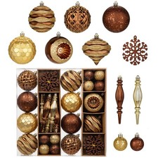 Brown and Gold Christmas Balls Ornaments Set, 50pcs Large Glitter Shatterproo...