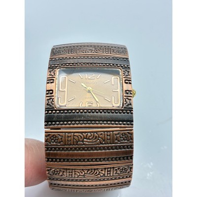 Hugo Boss by HUGO Copper Tone Embossed Cuff Watch Hinged Bracelet Japan Movt
