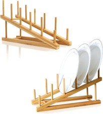 2 PCS Wooden Dish Rack Bamboo Drying Rack Stand Pot Lid Holder Kitchen Cabinet