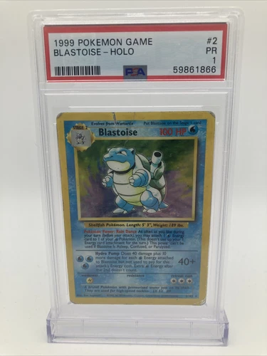 1999 Pokémon Base Set Unlimited Blastoise Holo 2/102 PSA 1 Poor