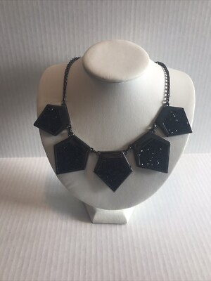EXPRESS GEOMETRIC STATEMENT NECKLACE BIB BLUE SPARKLES DARK TONE