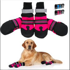 4PCS Large Dog Shoes,Warm Booties for Snow Winter Waterproof Reflective Antislip