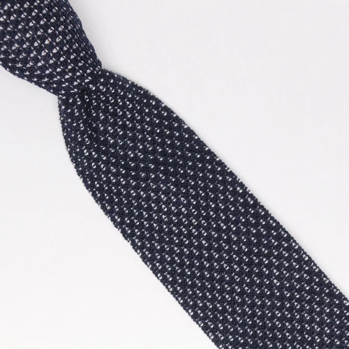 Gladson Mens Cotton Necktie Navy White Pindot Textured Knit Square End Tie Italy
