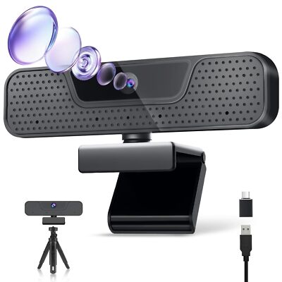 4K Auto Focus Webcam for PC, 4 AI Noise-Canceling Mics UHD Web cam, Auto Ligh...