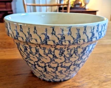 Vintage R.R.P. Co Blue Spongeware Bowl 8" Roseville Ohio