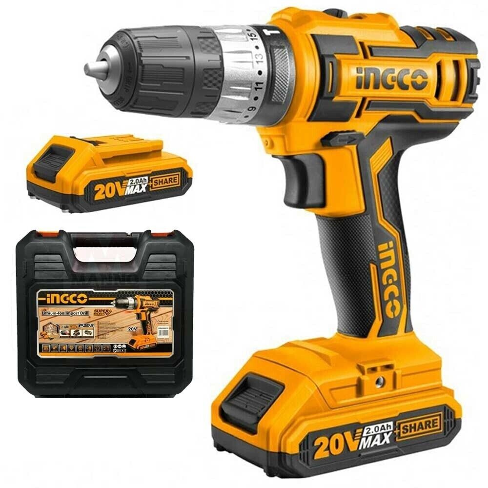 Trapano a percussione Ingco a batteria 20V avvitatore 2 batterie + valigetta