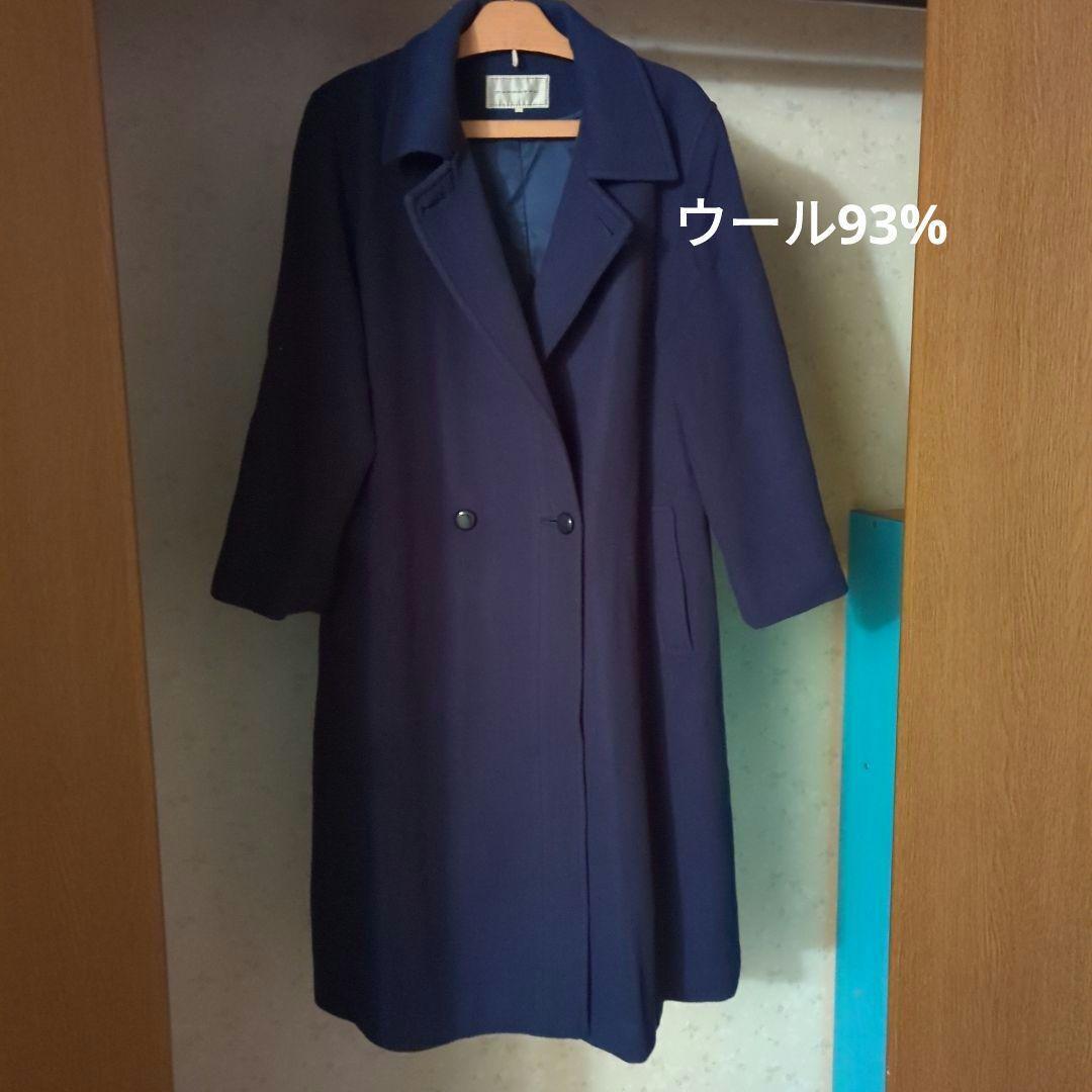 Wool Chester Coat, Navy, Long, 2-Way, Side Pockets, Size 40 Wool Chester Coat, Navy, Long, 2-Way, Side Pockets, Size 40