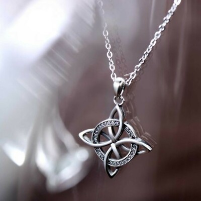 Fashion Vintage Clover Knot CZ 925 Sterling Silver Necklace