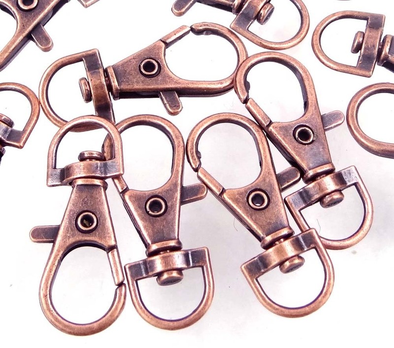 8 Large Antique Copper Pewter Swivel Lobster Clasps 35mm Key Rings, Leashes