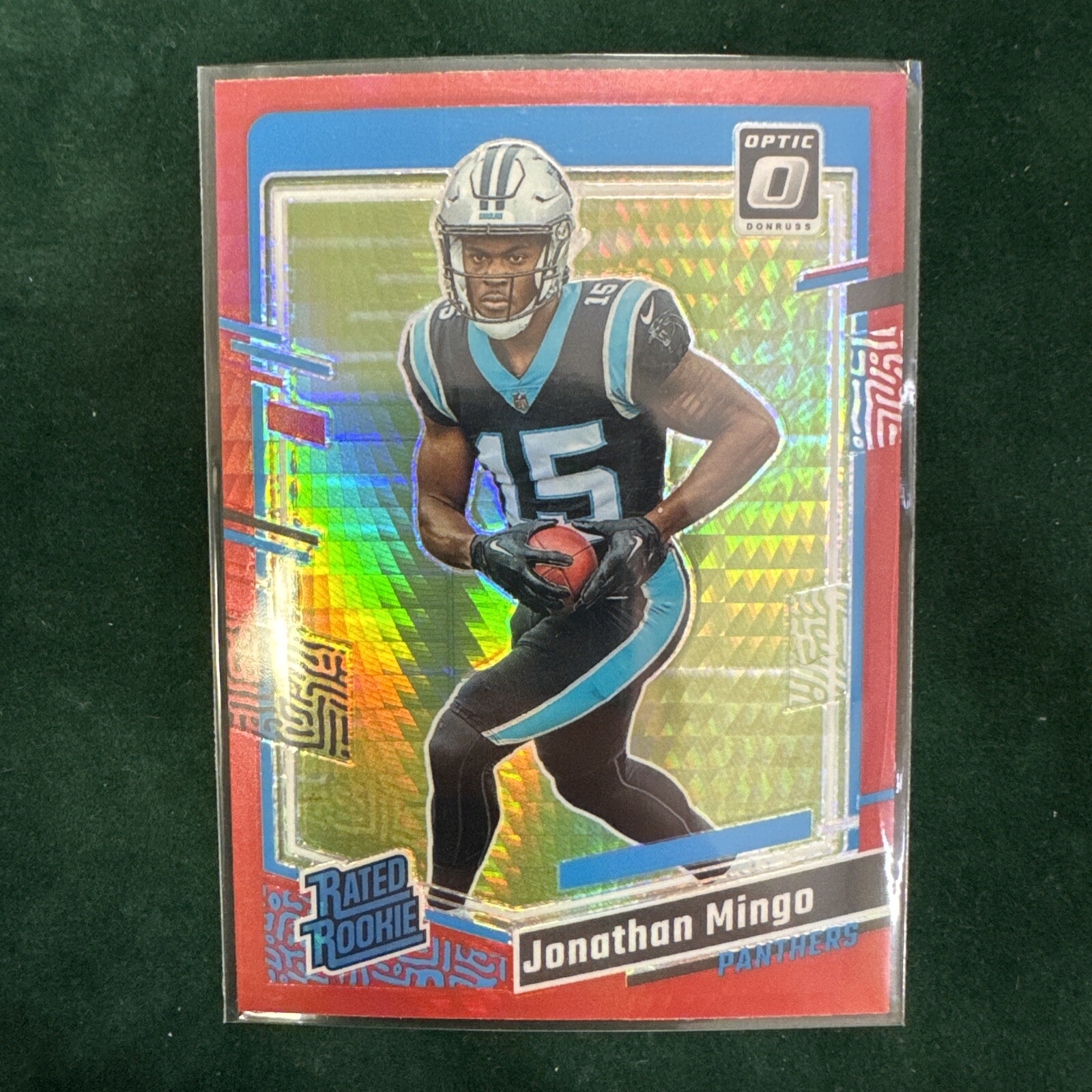 2023 Donruss Optic Jonathan Mingo Red Hyper Rated Rookie #215 Panthers RC