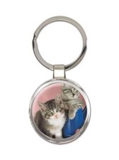 Cat : Gift Round Keychain Cute Animal Kitten Funny Friend